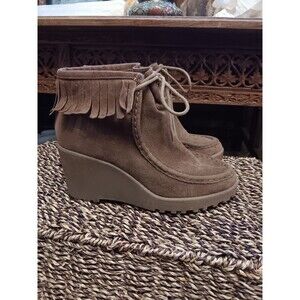 Y2K Rocket Dog Sandie 8 Wedge Heel 3" Brown Suede Moccasin Chukka Ankle Boot